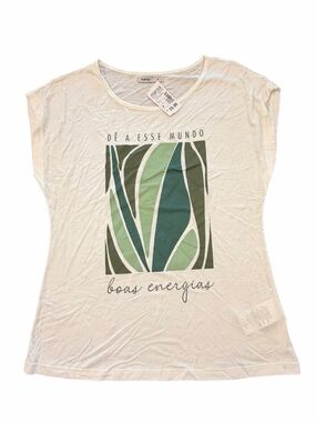 Marisa Graphic Tee White Sleeveless S/M Y2K Green Casual Beach NEW Lightweight